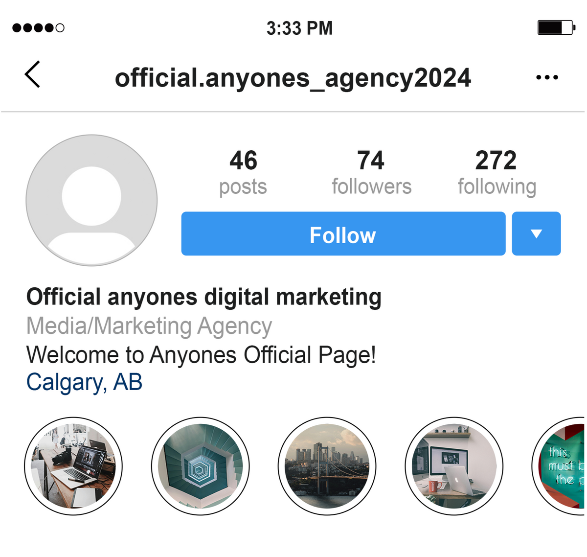 Anyones Instagram profile prior to being maintained and worked on.